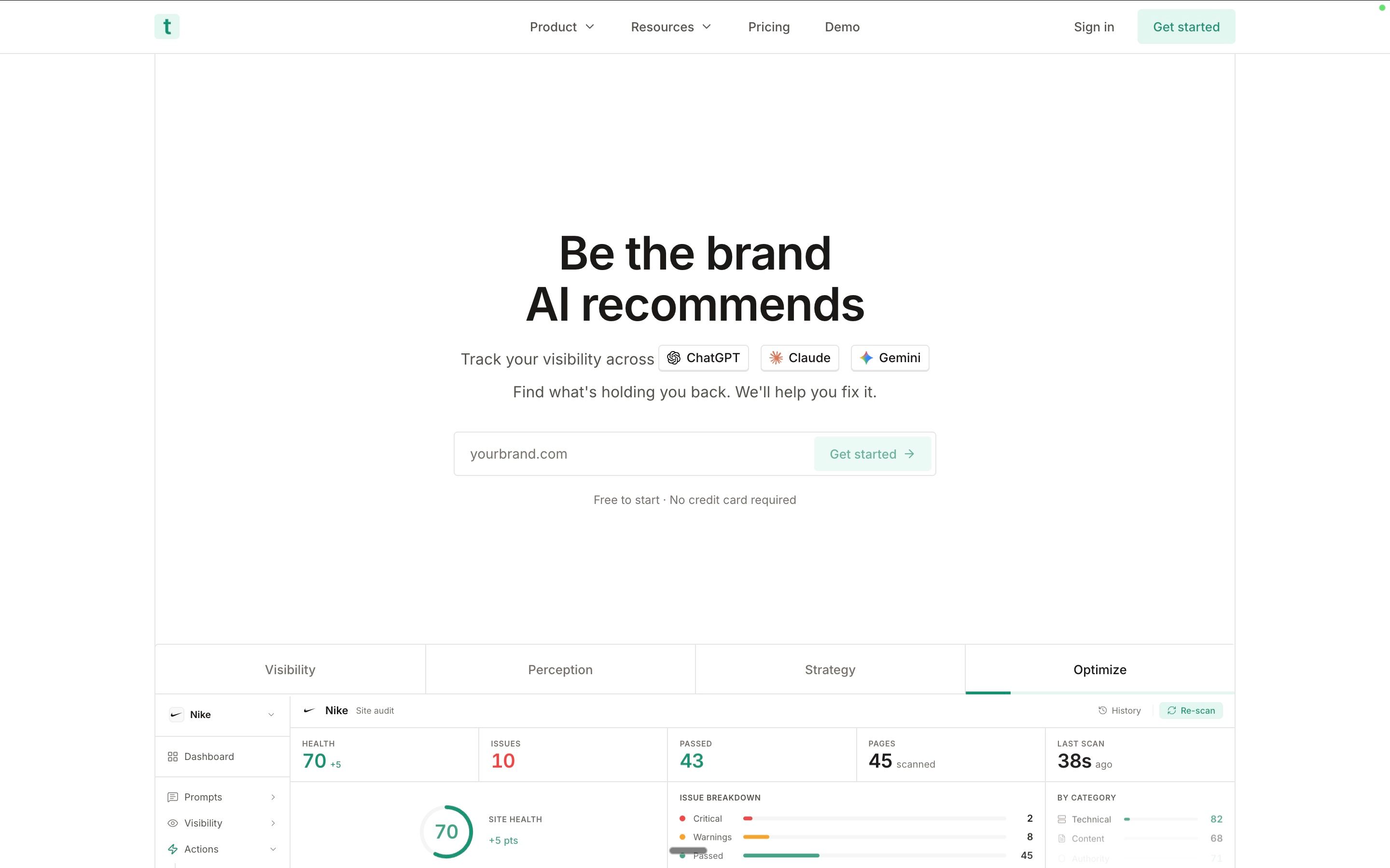 Trakkr showing AI traffic attribution and visibility tracking connected to analytics, highlighting AI visitors, citations, and revenue impact