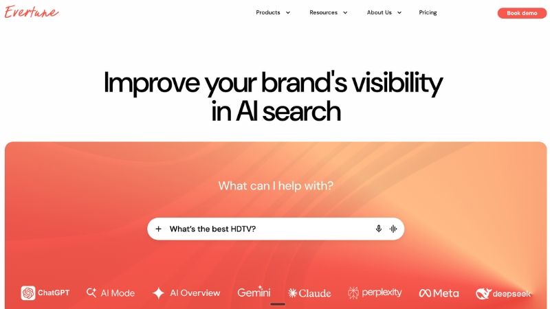 Evertune showing enterprise-grade AI visibility analytics with broad model coverage and advanced reporting for large-scale GEO programs
