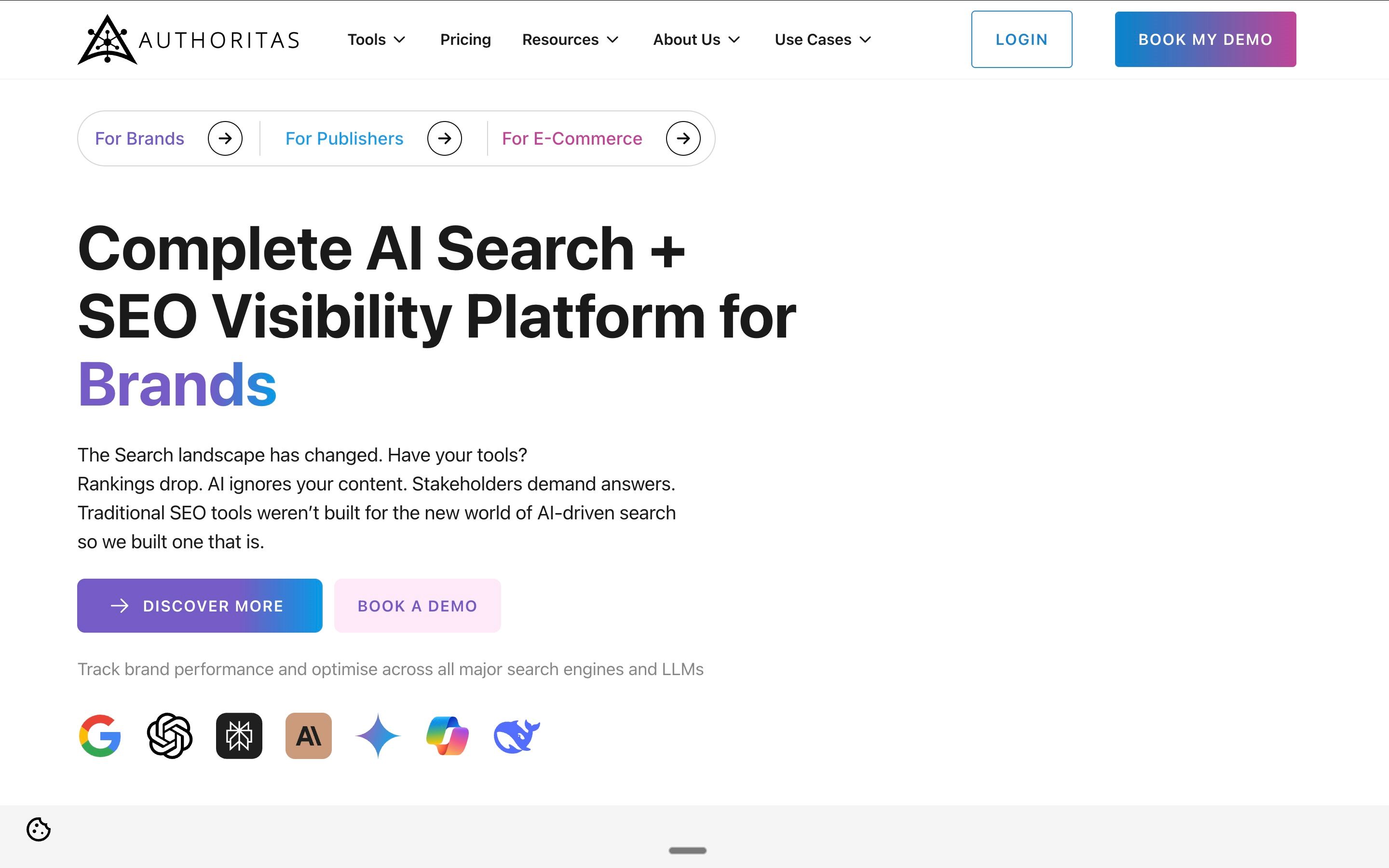Authoritas showing combined organic SEO metrics and AI visibility tracking for teams that want one reporting stack