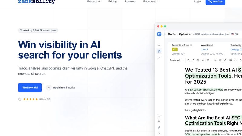 Rankability website homepage