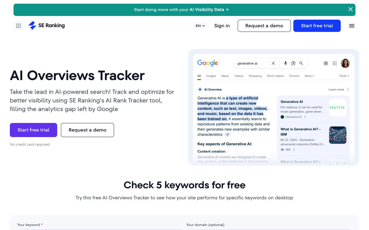 SE Ranking product page