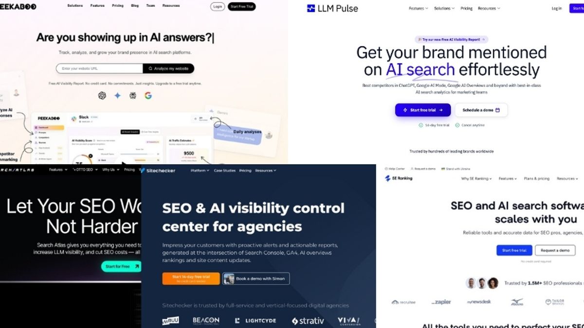 Best white label SEO software comparison table for agencies, showing AI Peekaboo, SE Ranking, Sitechecker, Search Atlas, and LLM Pulse with pricing and white label reporting features.