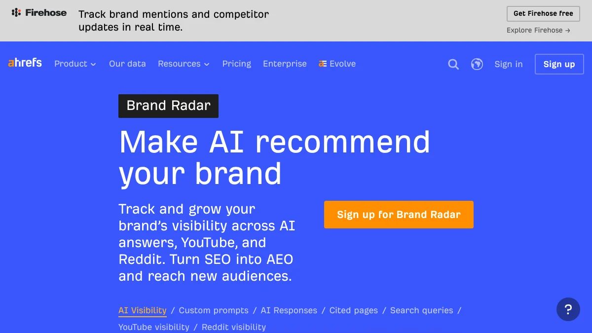 Ahrefs Brand Radar page, captured in September 2026