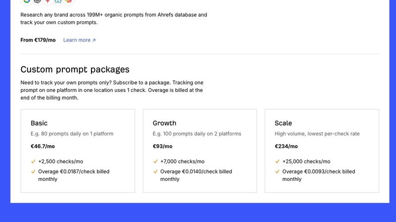 Ahrefs Brand Radar Pricing Page