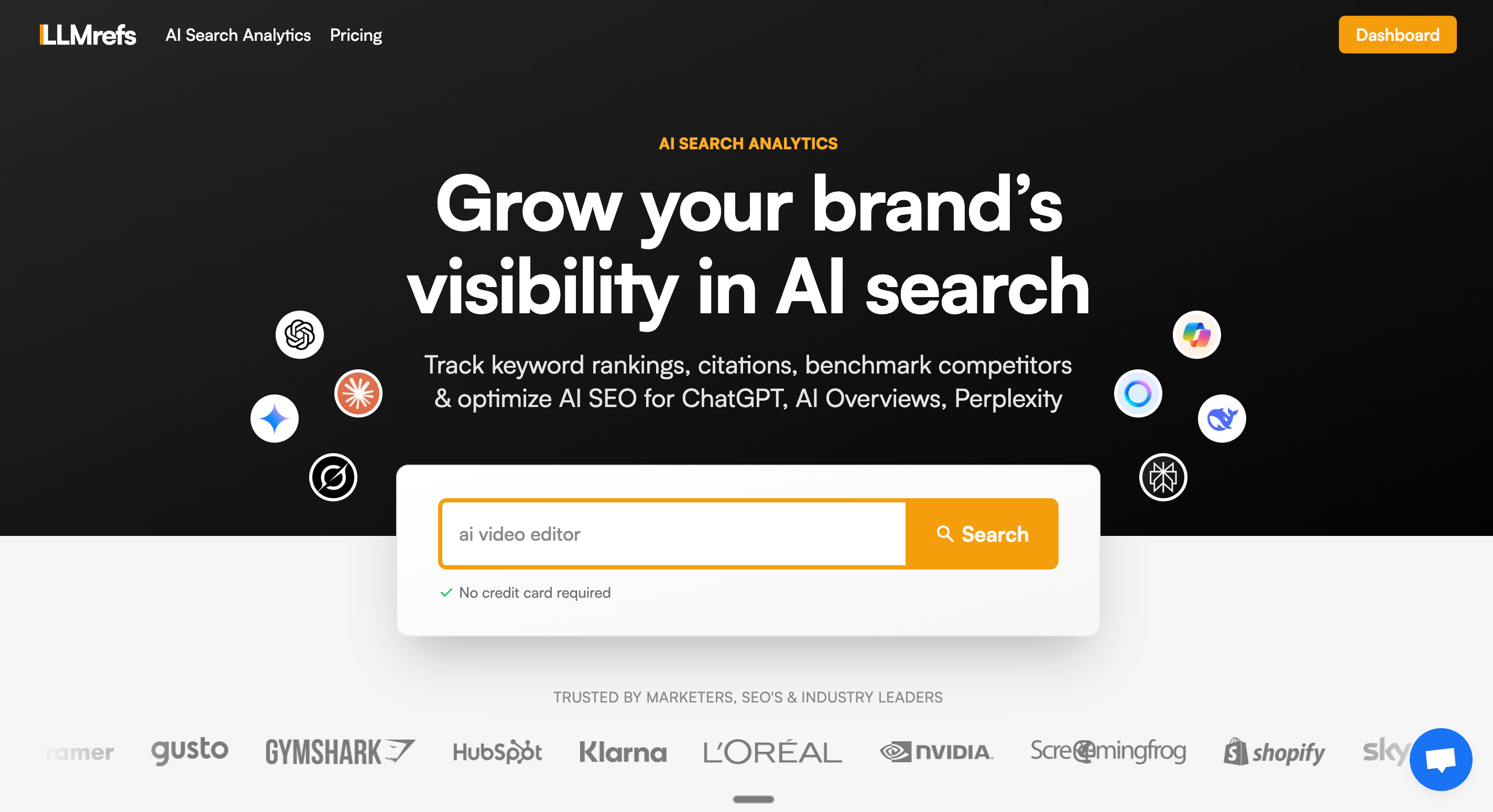 Screenshot of LLMRefs website showing AI monitoring dashboard used to track what customers are searching for in AI engines.