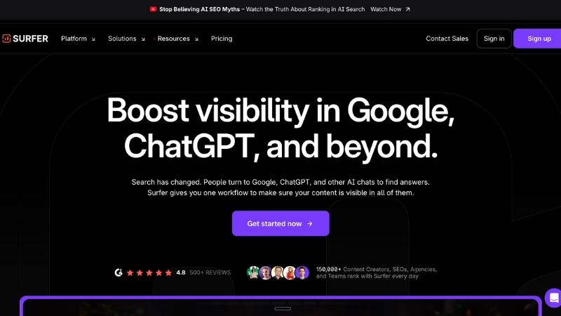 Screenshot of Surfer SEO AI Tracker as an alternative to xFunnel AI for AI visibility tracking and content optimization