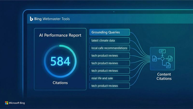 Bing AI Performance report interface demonstrating strategic implications of citation data with grounding queries revealing audience language patterns when interacting with AI, page-specific citation counts showing content authority signals, and trend analysis for understanding how AI models select and reference content across different queries and topics over time