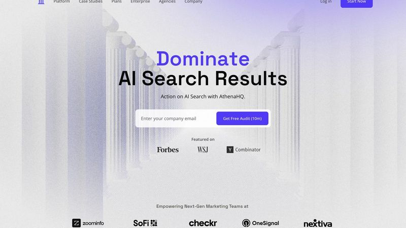 AthenaHQ enterprise AI visibility platform backed by Y Combinator tracking 8 or more AI models on all plans including ChatGPT, Perplexity, Google AI Overviews, Gemini, Claude, Microsoft Copilot, and Grok, with Google Analytics 4 and Search Console integration connecting AI visibility to website traffic data, proprietary Athena Citation Engine analyzing and scoring citation quality, starting at $295 per month for Pro plan