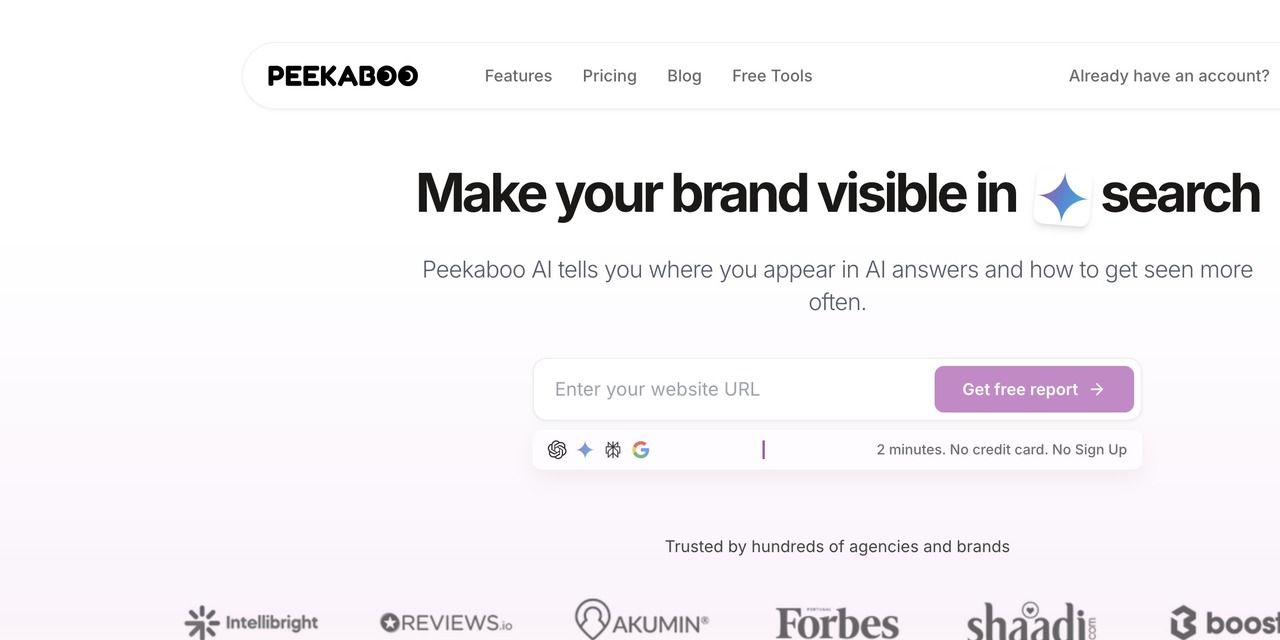 AI Peekaboo homepage hero: Make your brand visible in AI search