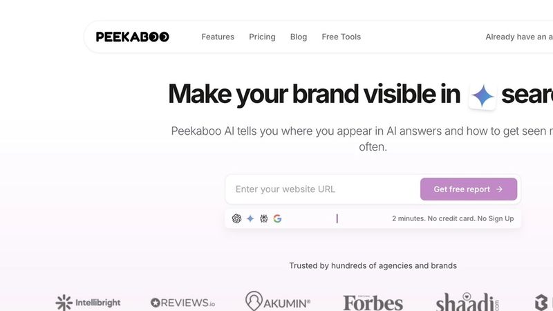 AI Peekaboo homepage hero: Make your brand visible in AI search