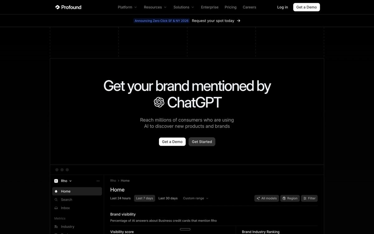 Profound AI search analytics platform homepage