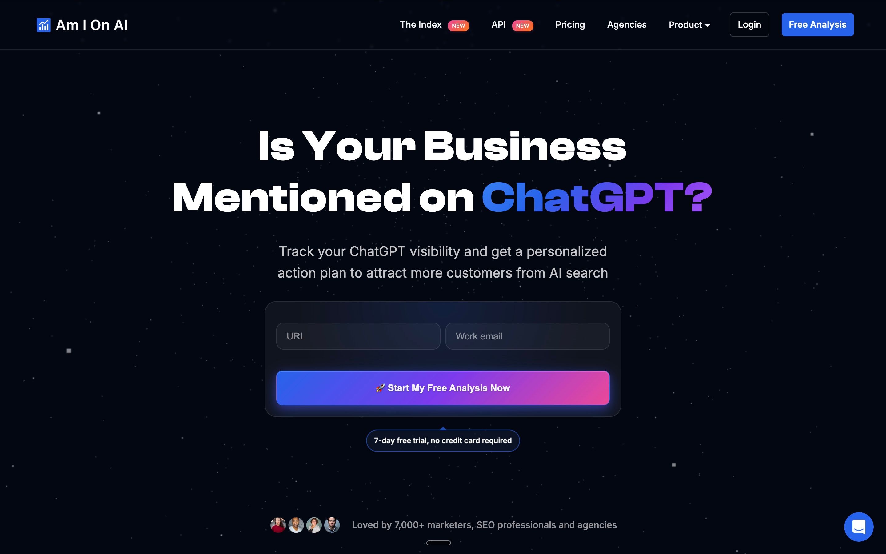 Screenshot of Am I on AI highlighting a custom-branded agency dashboard with client-based pricing, white-label reports, and domain and logo customization for AI visibility tracking.