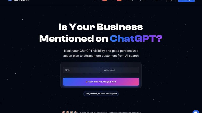 Screenshot of Am I on AI highlighting a custom-branded agency dashboard with client-based pricing, white-label reports, and domain and logo customization for AI visibility tracking.