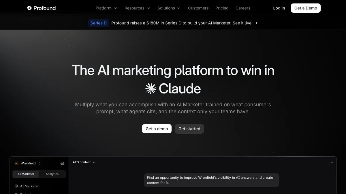 Profound website homepage, captured in September 2026