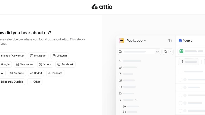 Attio Product Onboarding Flow with "AI" as option on how users found out about their product