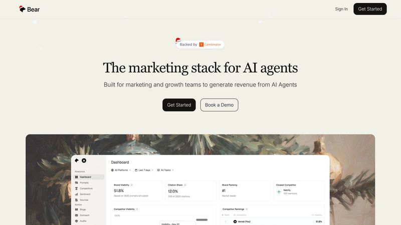 Bear showing AI traffic identification and lead-focused dashboards, including automated PR outreach to win citations from sources used in AI answers