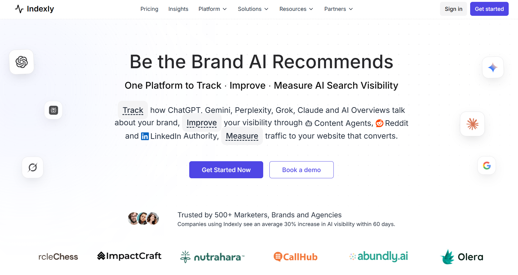 Indexly AI search visibility platform dashboard