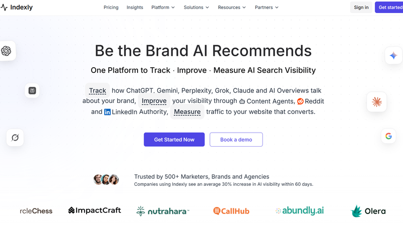 Indexly AI search visibility platform dashboard