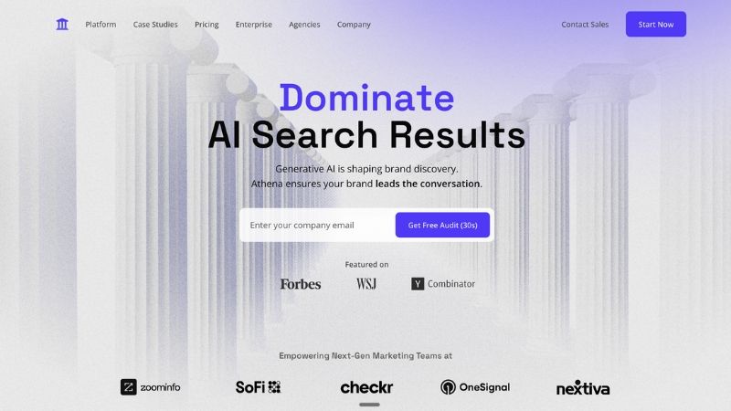 Scrunch AI visibility platform screenshot highlighting multi-engine coverage, persona-based visibility tracking, and GA4 attribution features for AEO teams.