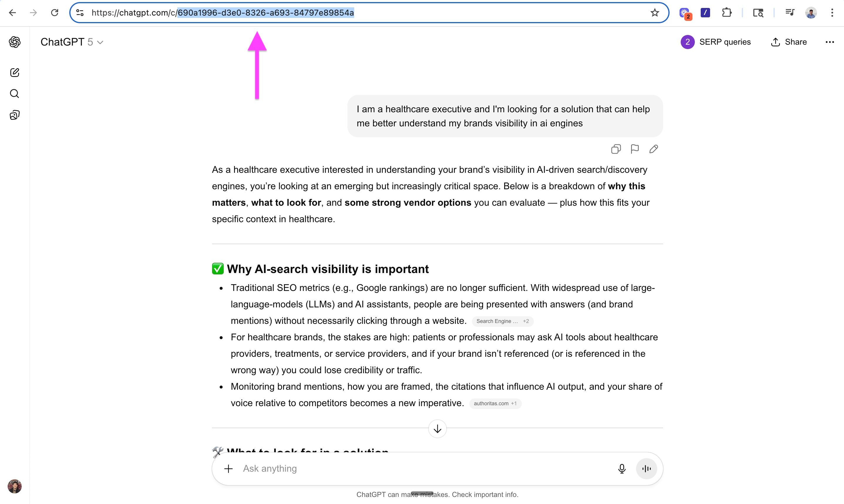 Copy the conversation number of your ChatGPT Chat