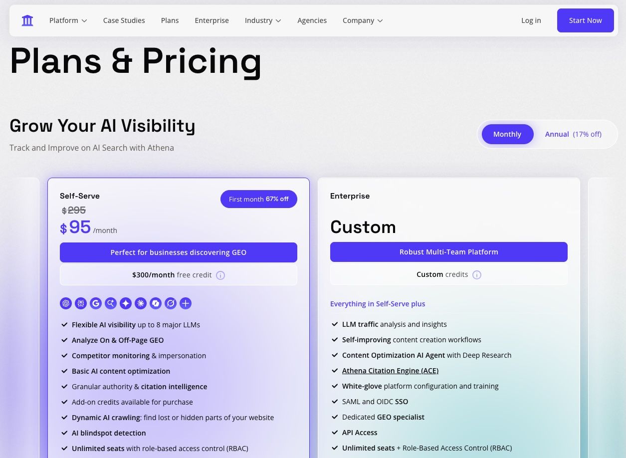 AthenaHQ pricing page