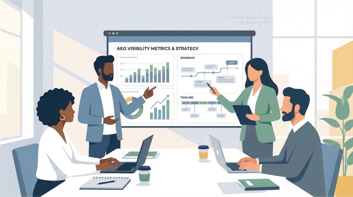 AEO agency comparison guide displaying service tiers from initial visibility audit through ongoing optimization support, methodology evaluation checklist for vetting specialized agencies, case study requirements for proving track record, strategic partnership qualities distinguishing consultative agencies from data-only providers, and pricing ranges for different service levels