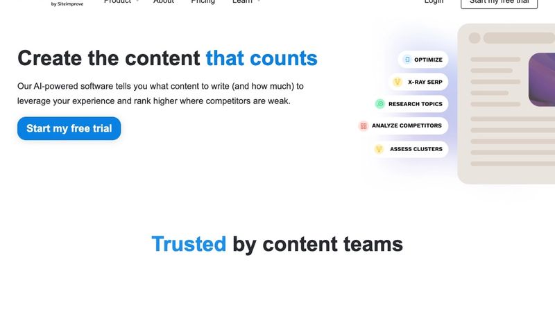 MarketMuse homepage hero section — content intelligence and topical authority platform