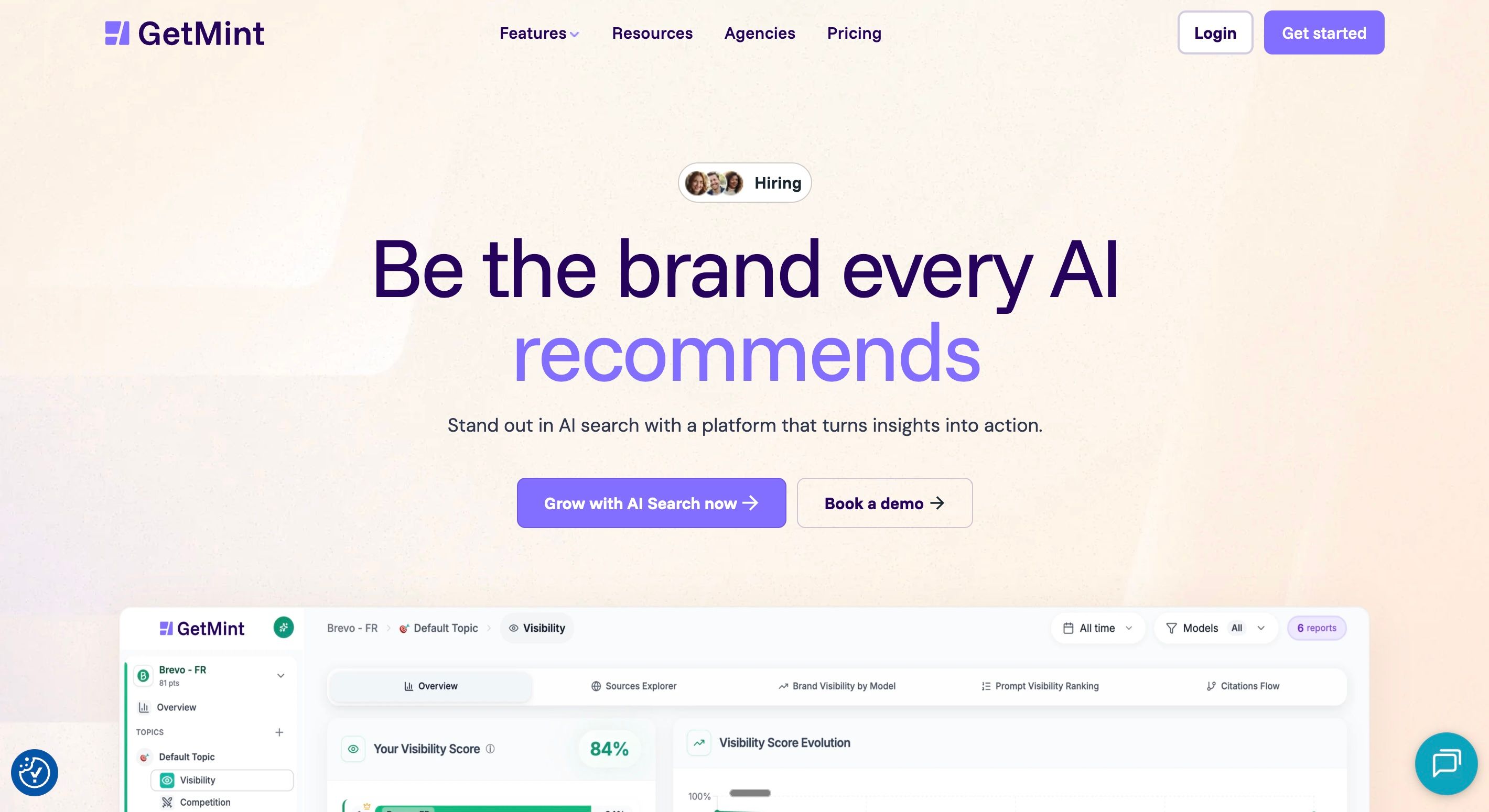 Screenshot of Mint AI visibility platform as an alternative to xFunnel AI for brands targeting the French market