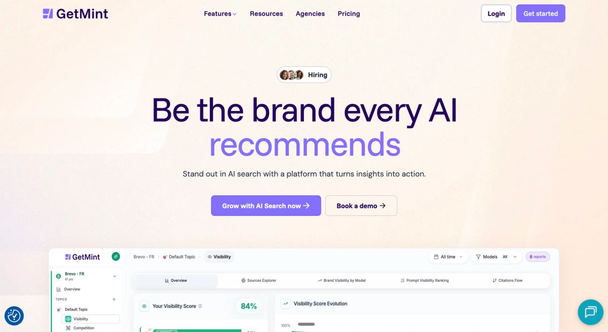 Screenshot of Mint AI visibility platform as an alternative to xFunnel AI for brands targeting the French market