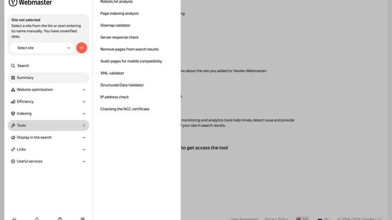 Yandex Webmaster Tools