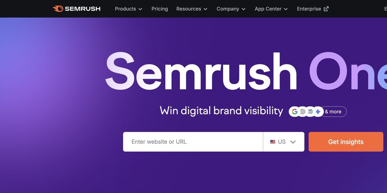 Semrush One homepage hero: Win digital brand visibility