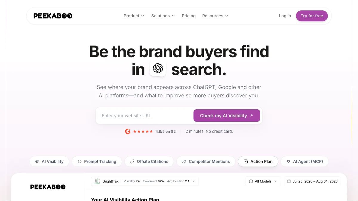 Peekaboo website homepage, captured in October 2026