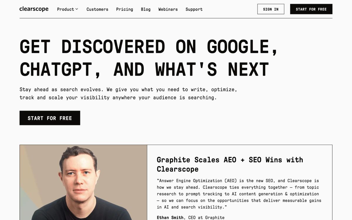 Clearscope homepage