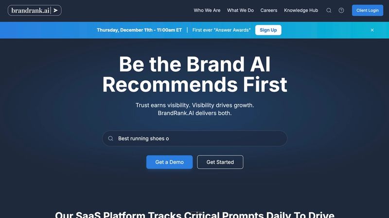 Screenshot of BrandRank AI platform as an alternative to xFunnel AI for enterprise brand visibility analytics