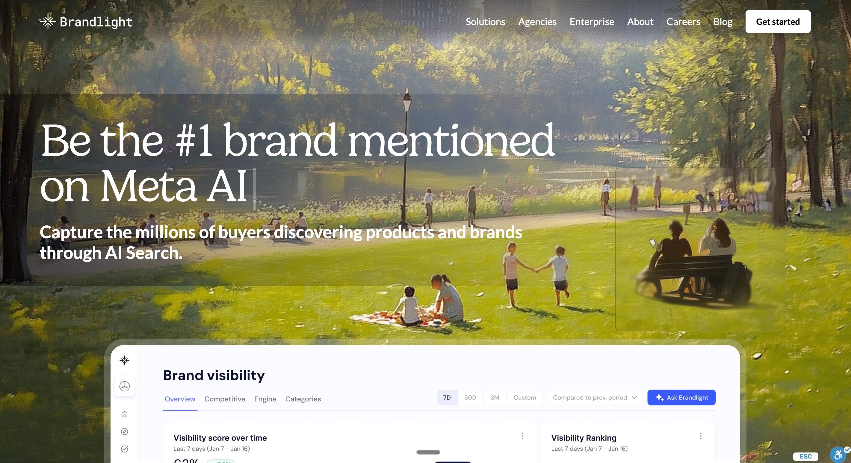 Screenshot of Brandlight as an Ahrefs Brand Radar alternative focused on clean client reporting for AI visibility