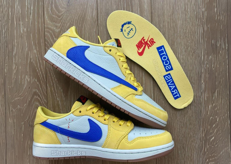 Travis Scott x Air Jordan 1 Retro Low OG Canary (W) Lateral and Medial