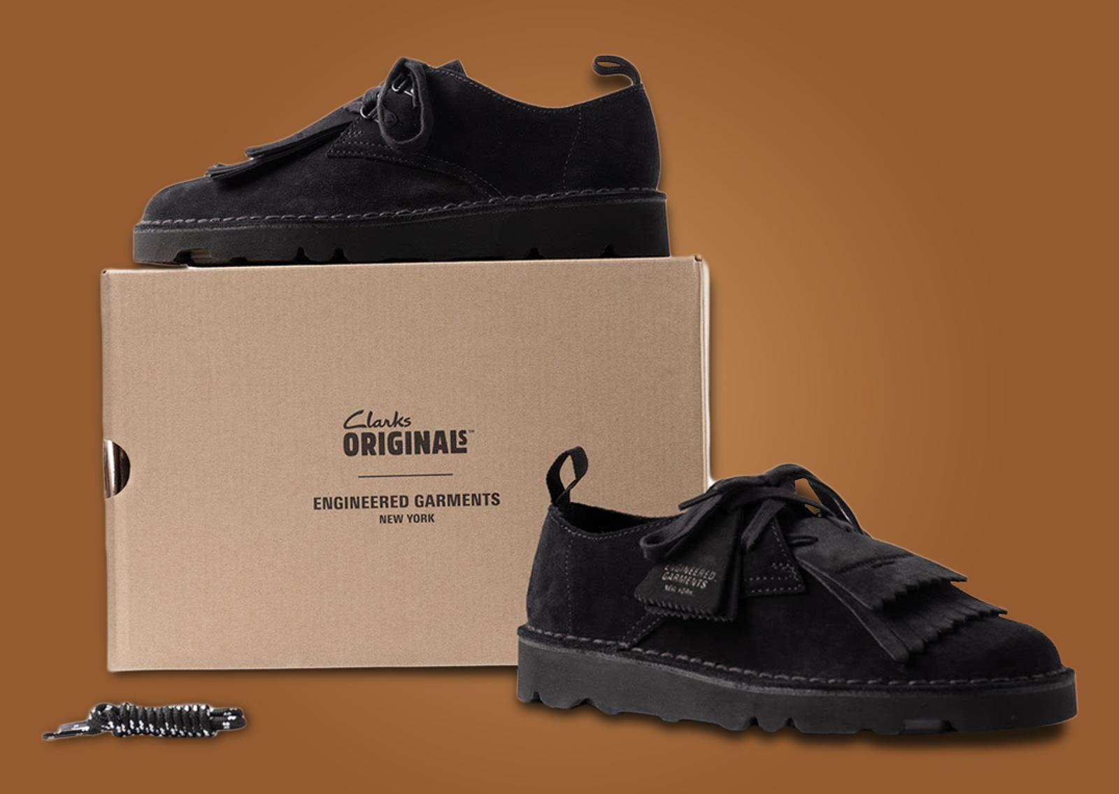 Engineered Garments x Clarks Originals Desert Khan Black Packaging