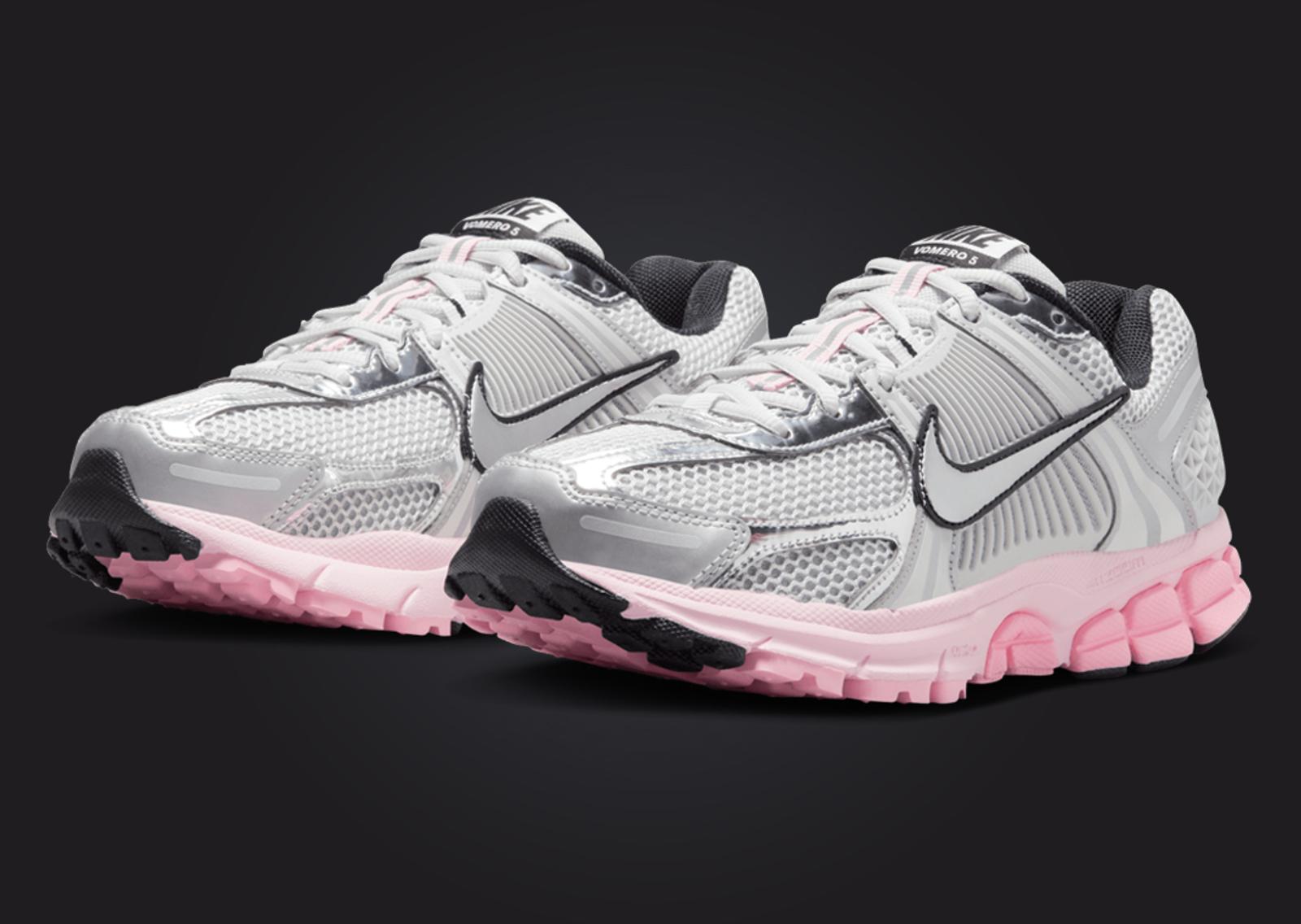 Nike Zoom Vomero 5 Metallic Silver Pink Foam (W) Angle