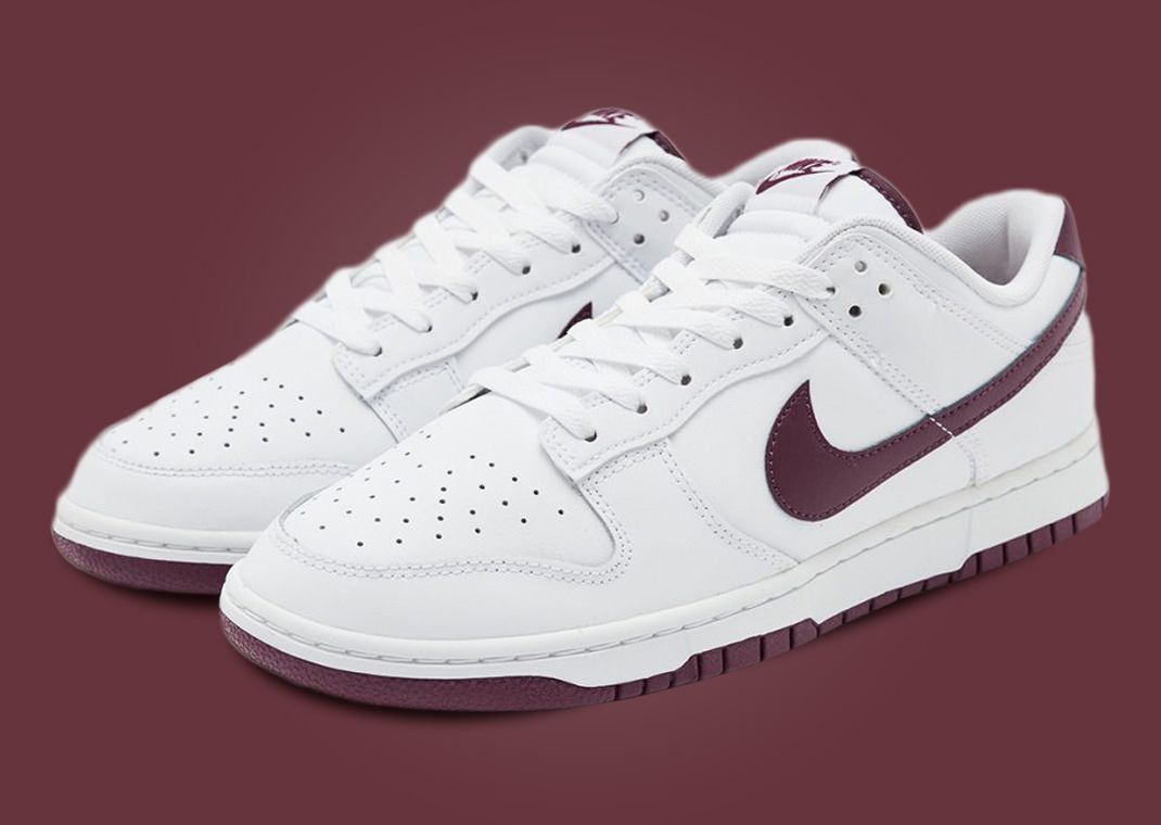 Wine Red Accents Pour Over The Nike Dunk Low White Night Maroon