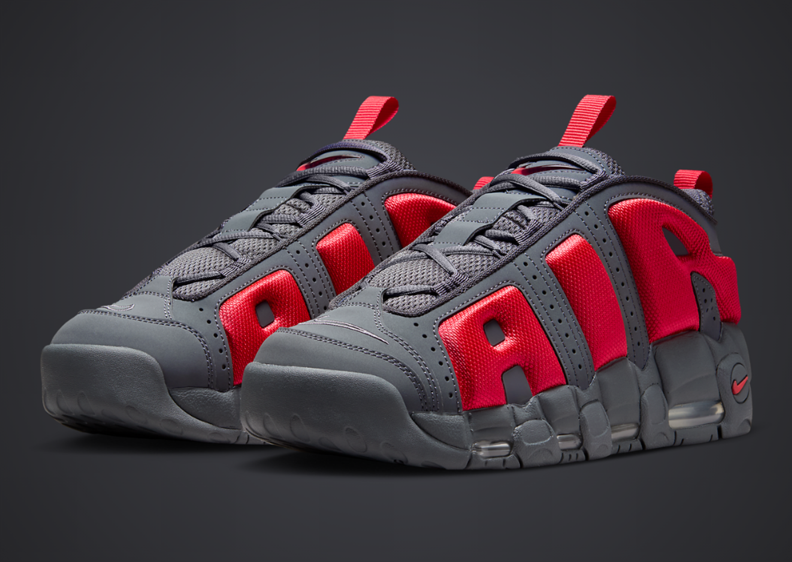 Nike Air More Uptempo Low Dark Grey Light Crimson Angle