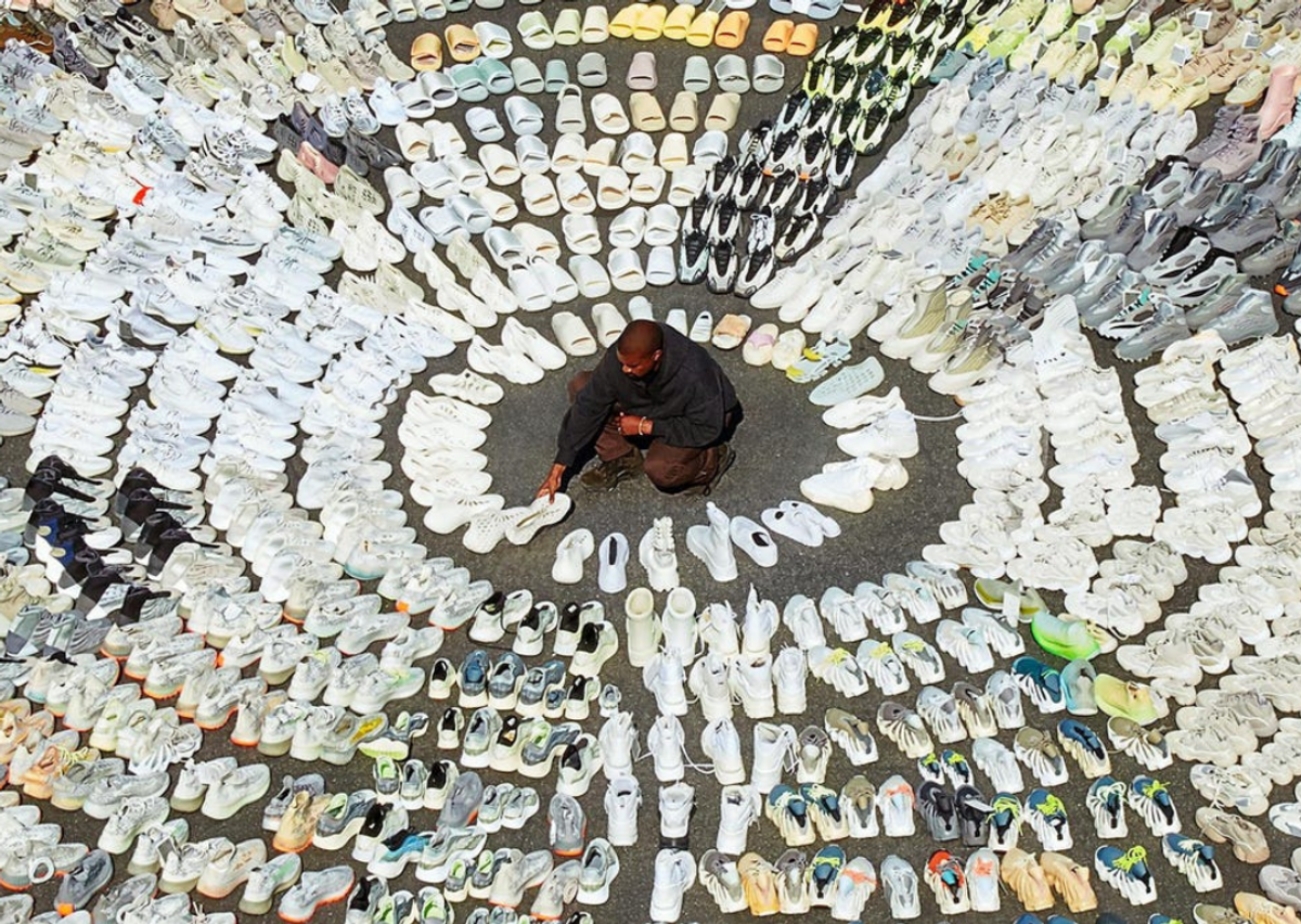 Ye Surrounded By Various adidas Yeezy Samples 