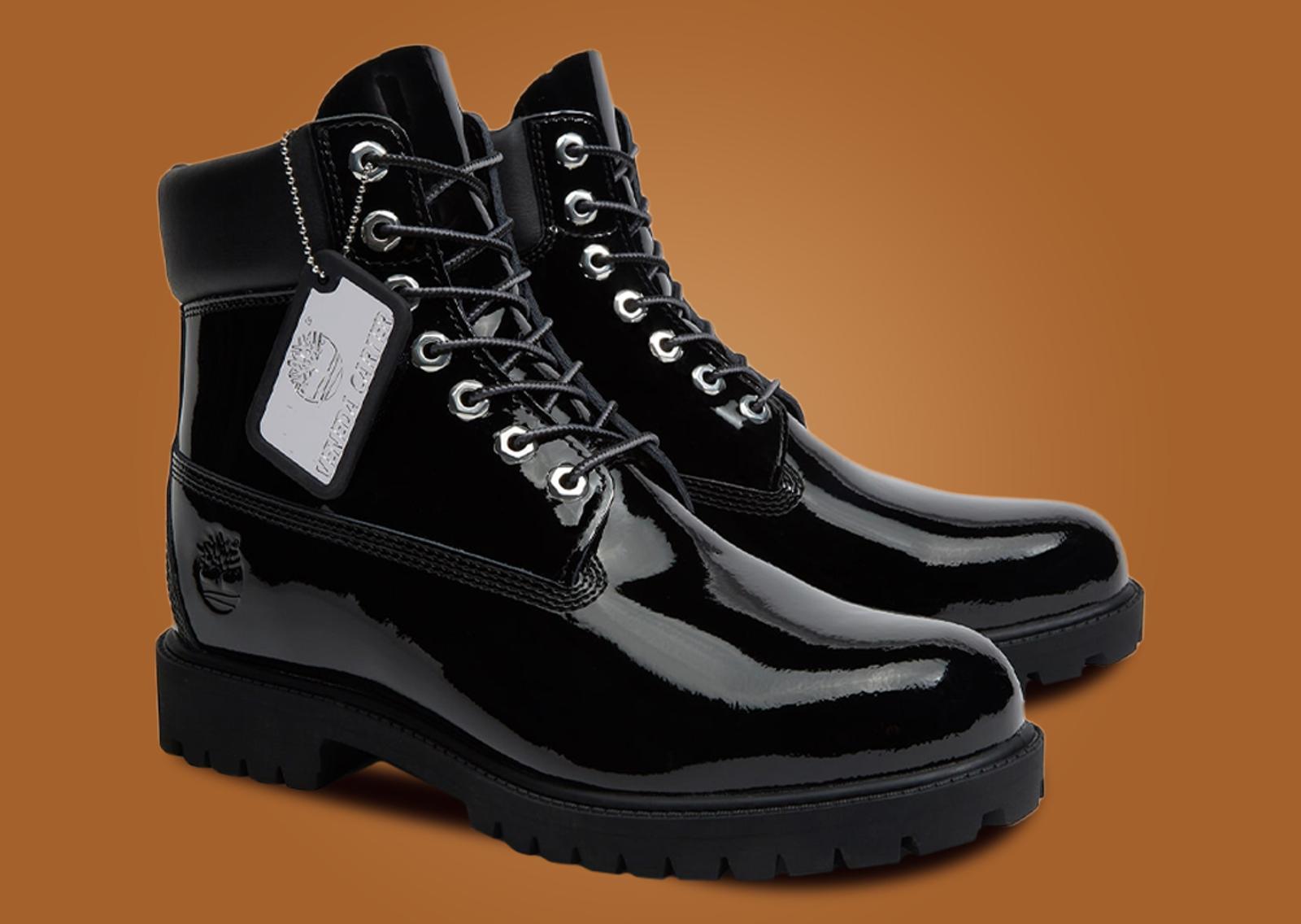 Veneda Carter x Timberland 6” Lace Waterproof Boot Black Patent (W) Angle