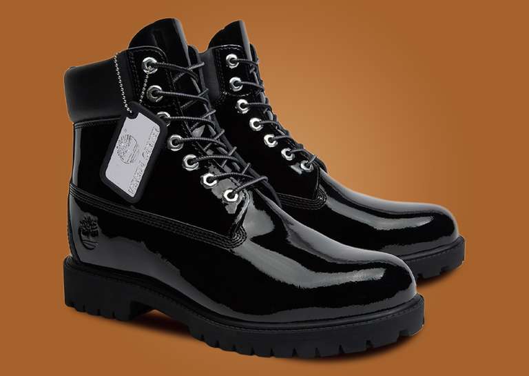Veneda Carter x Timberland 6” Lace Waterproof Boot Black Patent (W) Angle