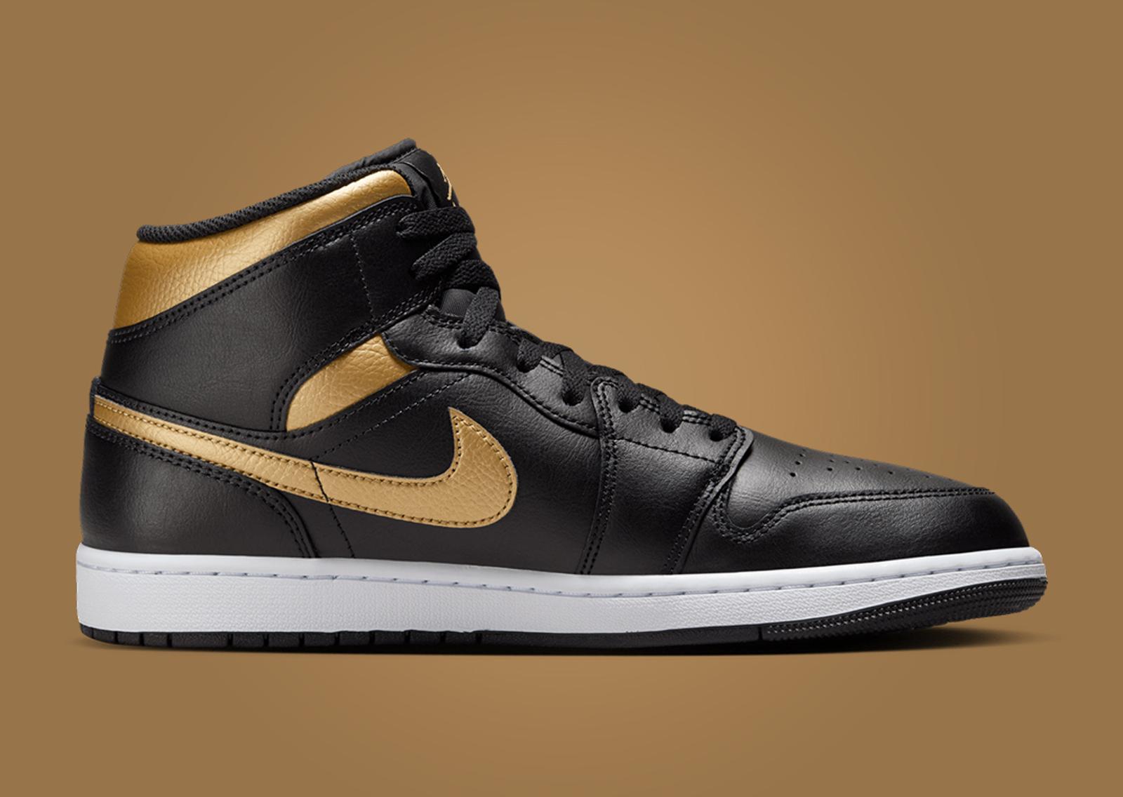 Air Jordan 1 Mid Black Gold Medial