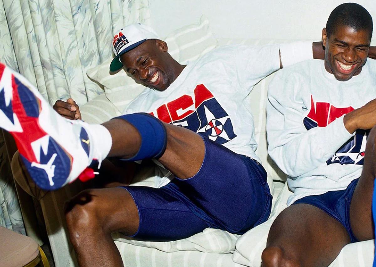 Michael Jordan wearing the Air Jordan 7 Olympic (1992)