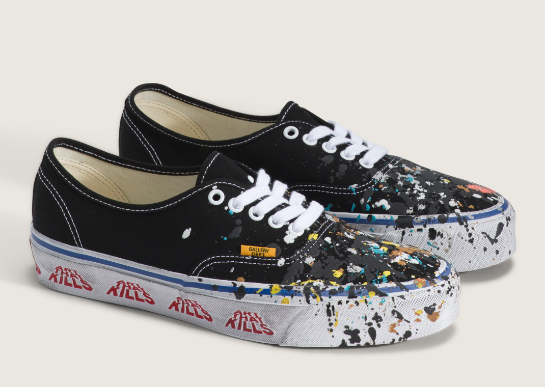 ギャラリーデプトvansオーセンティックブラック Gallery Dept. adds a Paint-Splattered Black Authentic to Vans Art