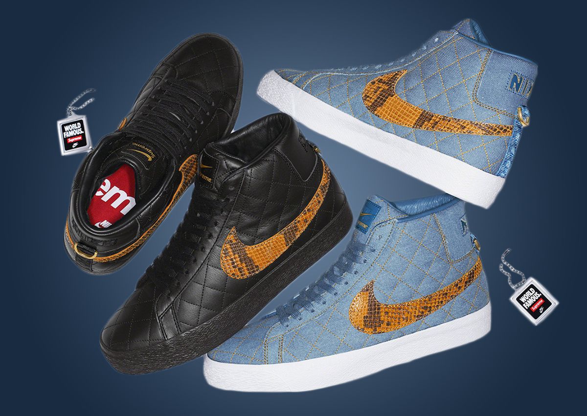 Supreme x Nike SB Blazer Mid Quilted Leather (left) and Quilted Denim (right)