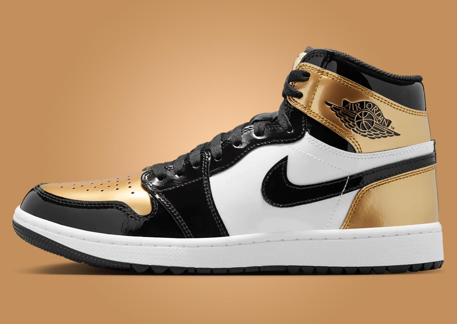 Air Jordan 1 High Golf Black Metallic Gold Lateral