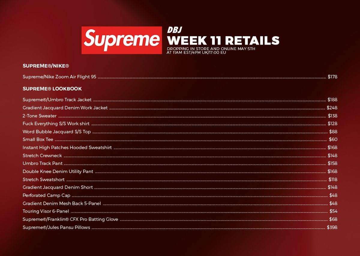 Supreme Week 11 Retails