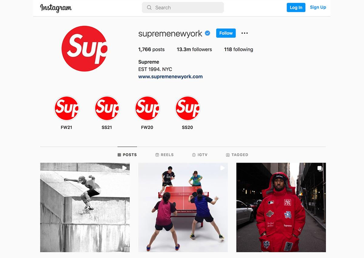 Supreme's Instagram page